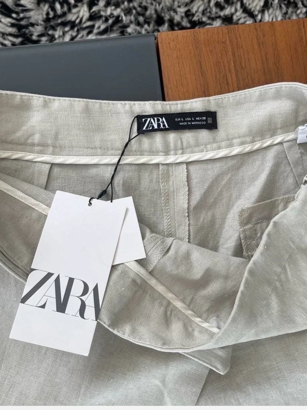 Zara Pareo Wrap-Front Wide Leg Linen Pants in Light Beige